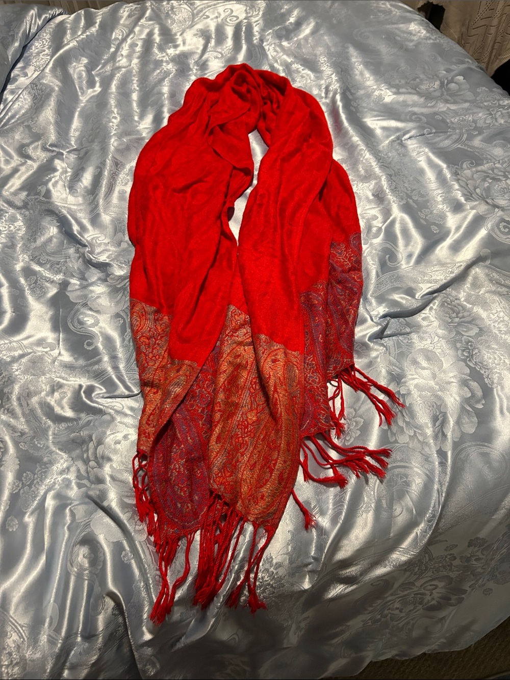 Red & paisley Women's Fringe Scarf/ pashmina